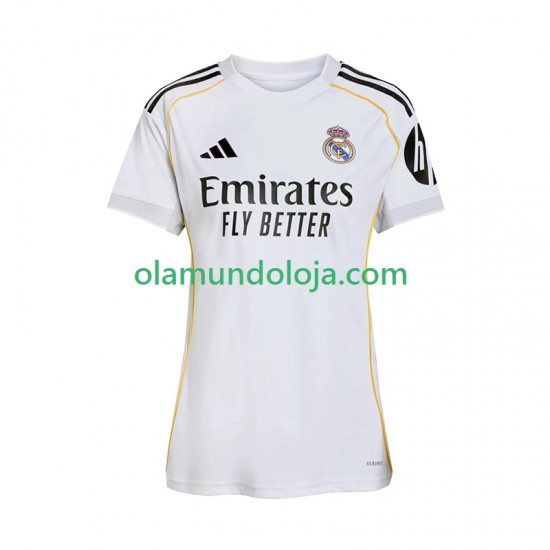 Camisola Real Madrid Mulher Equipamento Primeiro 2025-2026 Manga Curta